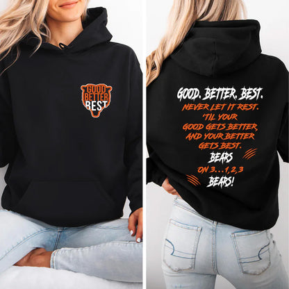 Chicago Football Good Better Best Dark Shirt, Bear Down Hoodie, Chicago Sports Pocket & Back Shirt 684147