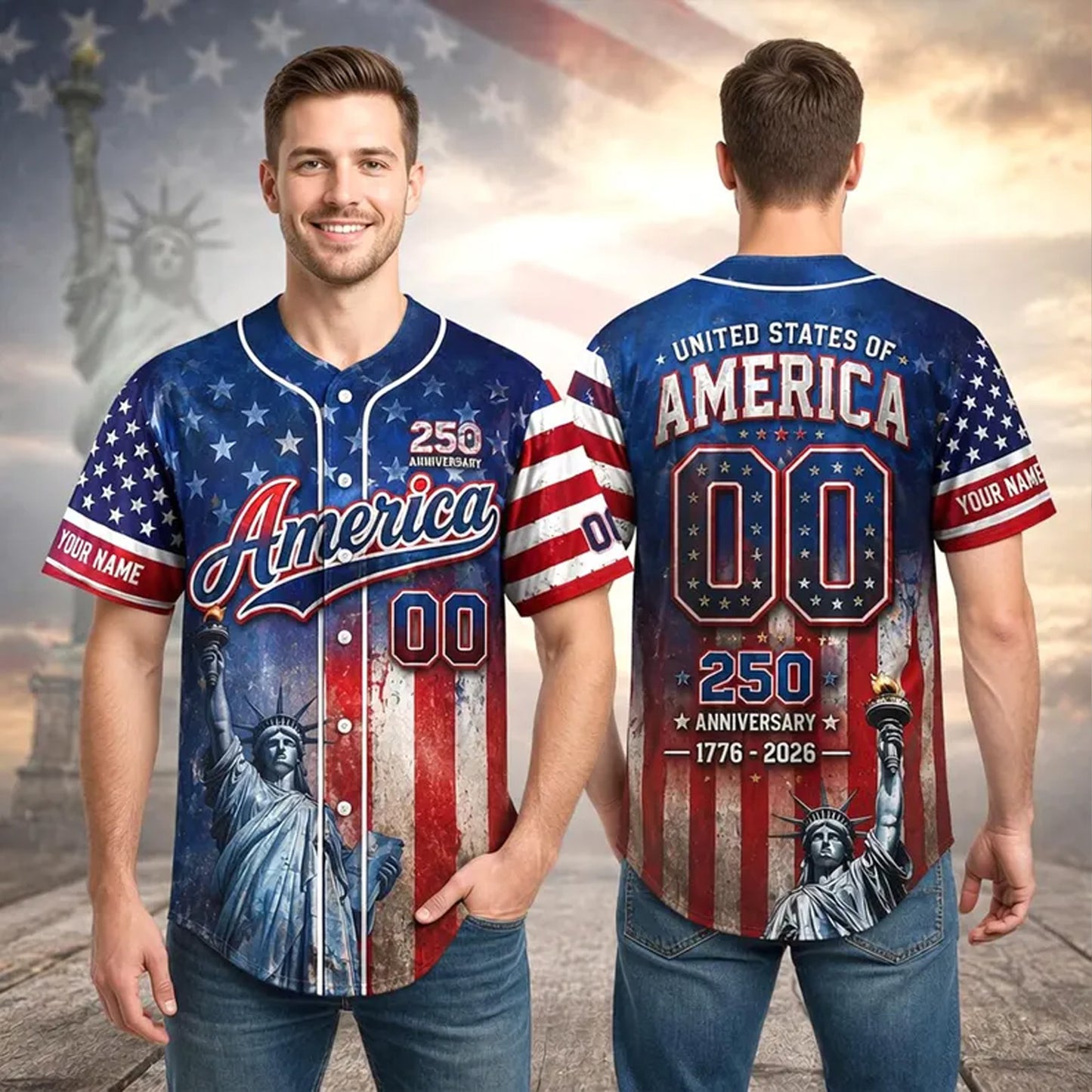 Personalized USA 250 Years Anniversary Baseball Jersey Shirt, Custom Patriotic USA Shirt 685158