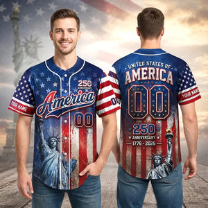 Personalized USA 250 Years Anniversary Baseball Jersey Shirt, Custom Patriotic USA Shirt 685158