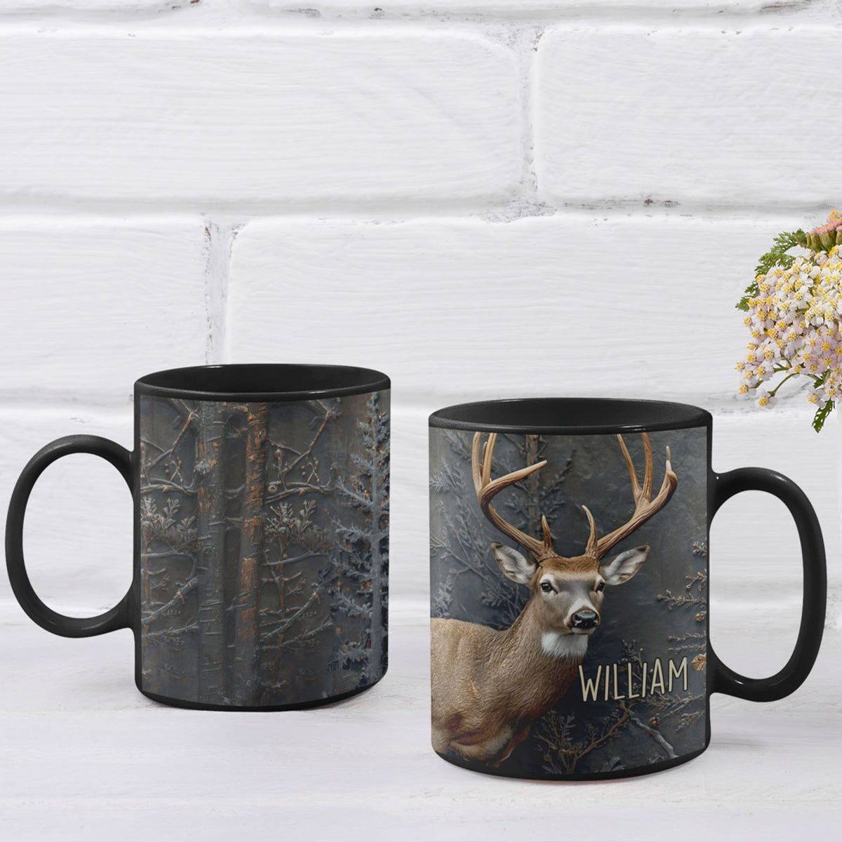 Custom Name Hunting Antlers Black Mug, Deer Hunting Coffee Mug, Gift for Him, Father’s Day Gift 683877