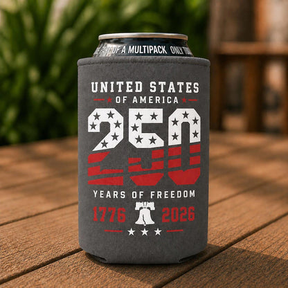 USA 250 Years of Freedom Can Cooler, Patriotic 1776–2026 Drink Sleeve, 4th of July Beverage Holder 685264 WFD