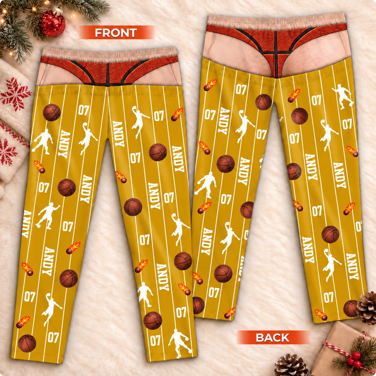 Personalized Sports Pajama Pants for Men, Custom Name & Number Funny Fake Underwear Lounge Pants 686601 WFD