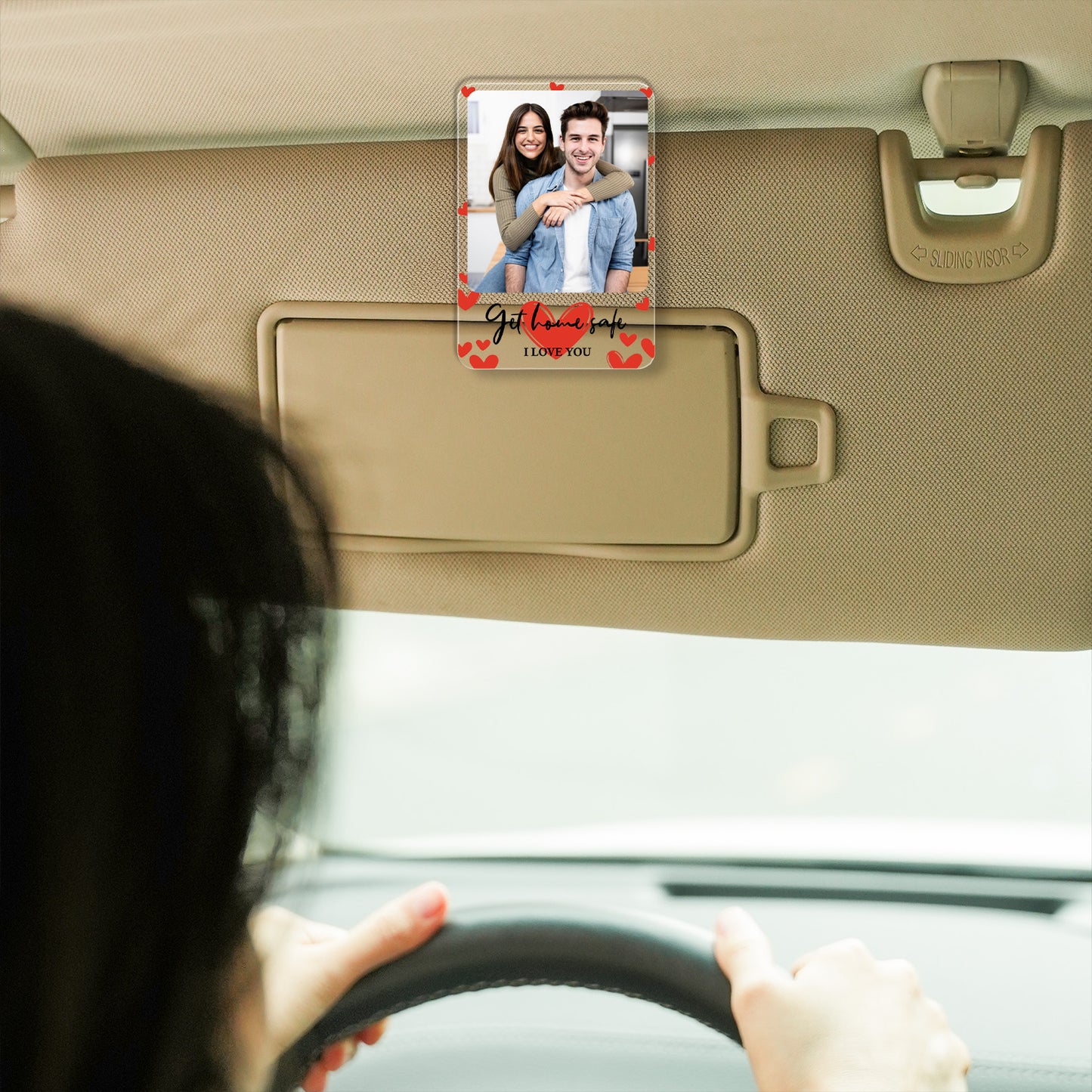 Personalized Couple Photo Car Visor Clip, Drive Safe I Love You Gift for Boyfriend Husband 685954