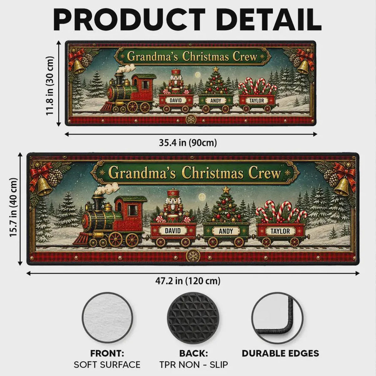 Personalized Grandma's Christmas Crew Train Runner Rug, Custom Family Name Holiday Welcome Mat 686476 WFD