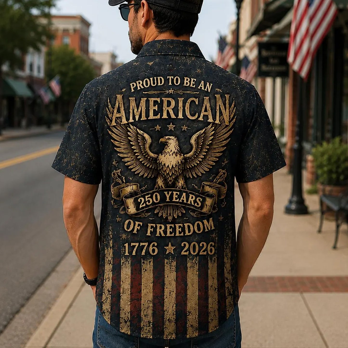 Vintage 250 Years American Flag Hawaiian Shirt, 1776–2026 Patriotic Eagle Shirt, USA Freedom AOP Hawaii Shirt 685261
