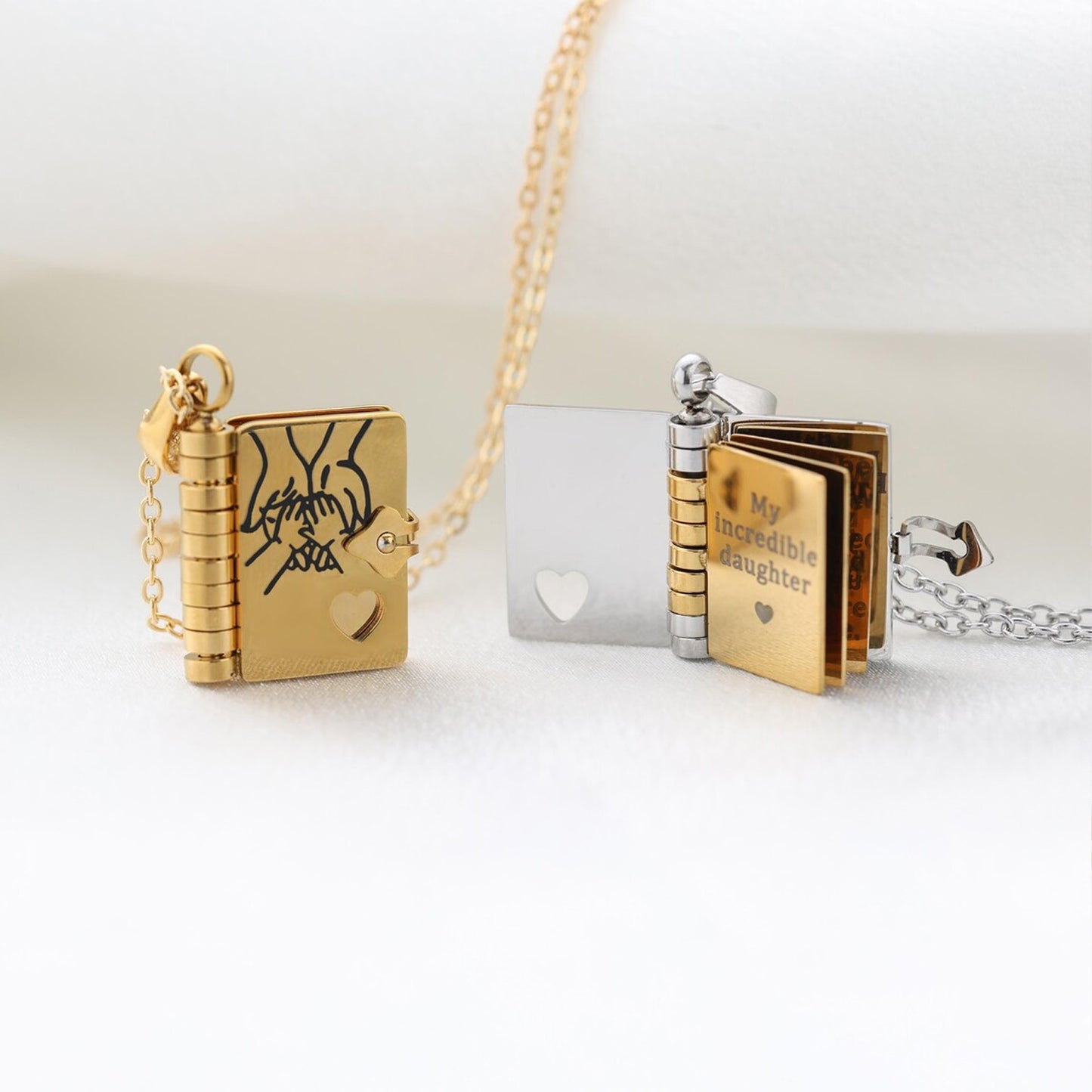 Personalized Daughter Book Necklace, Custom Name Locket, Mini Message Pendant, Gift from Mom Dad 685955 WFD