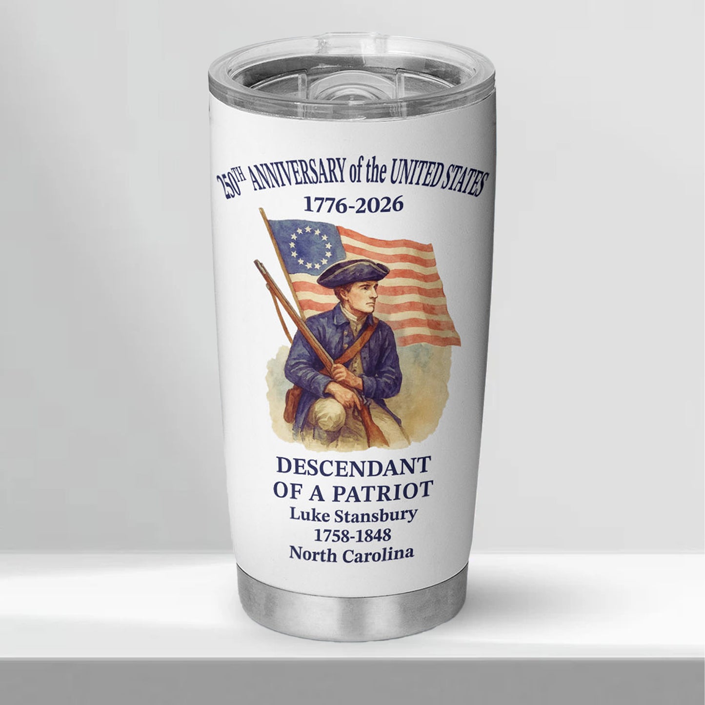 Personalized 250 Years of America Curved Tumbler | Custom Name Descendant of a Patriot 20oz Tumbler 684228