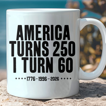 Vintage 250 Years Mug, Personalized Age Birthday Mug, America Turns 250 White Mug Accent Mug 685151