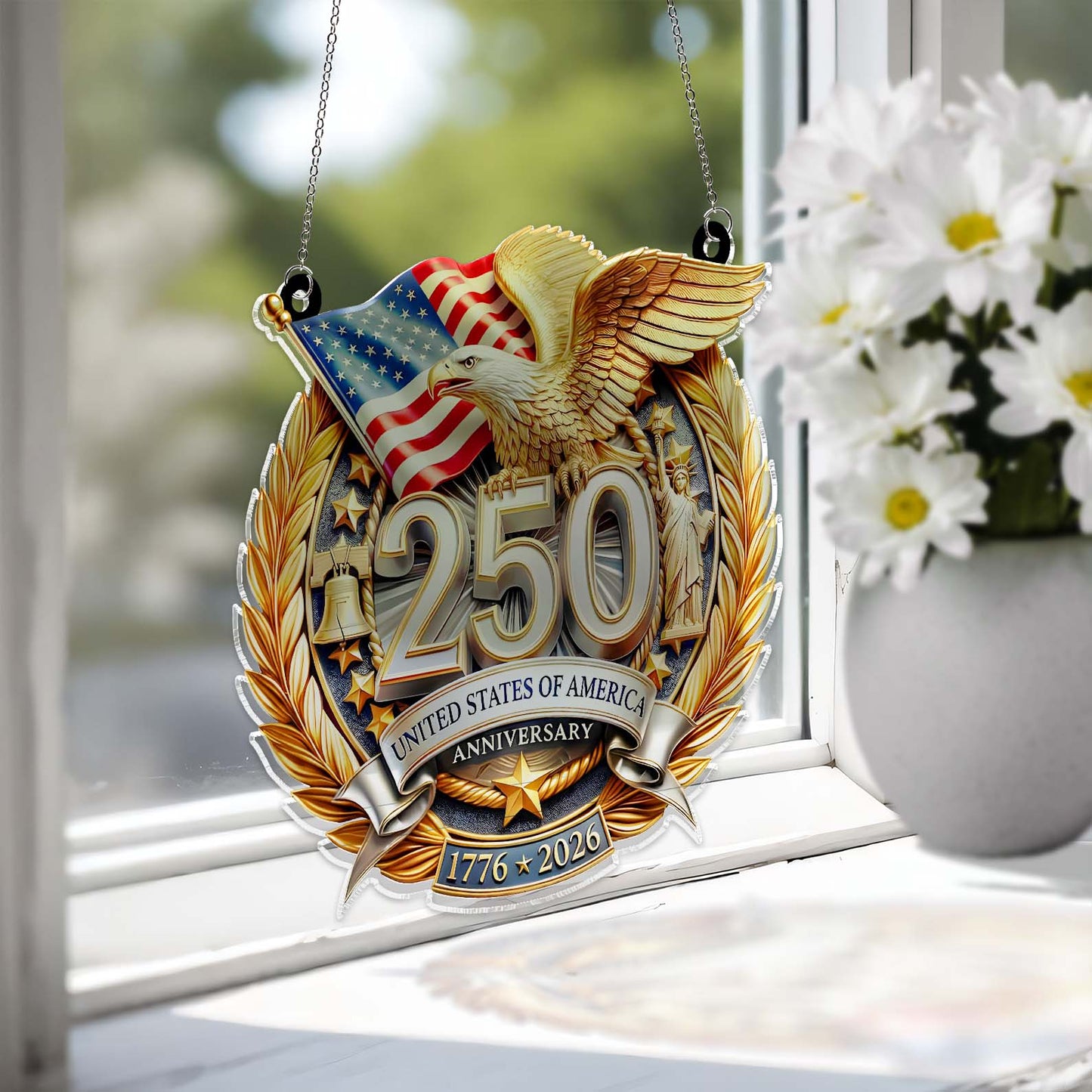 250 Years USA Anniversary Suncatcher Ornament | Patriotic Eagle US Flag 1776–2026 Suncatcher 684246