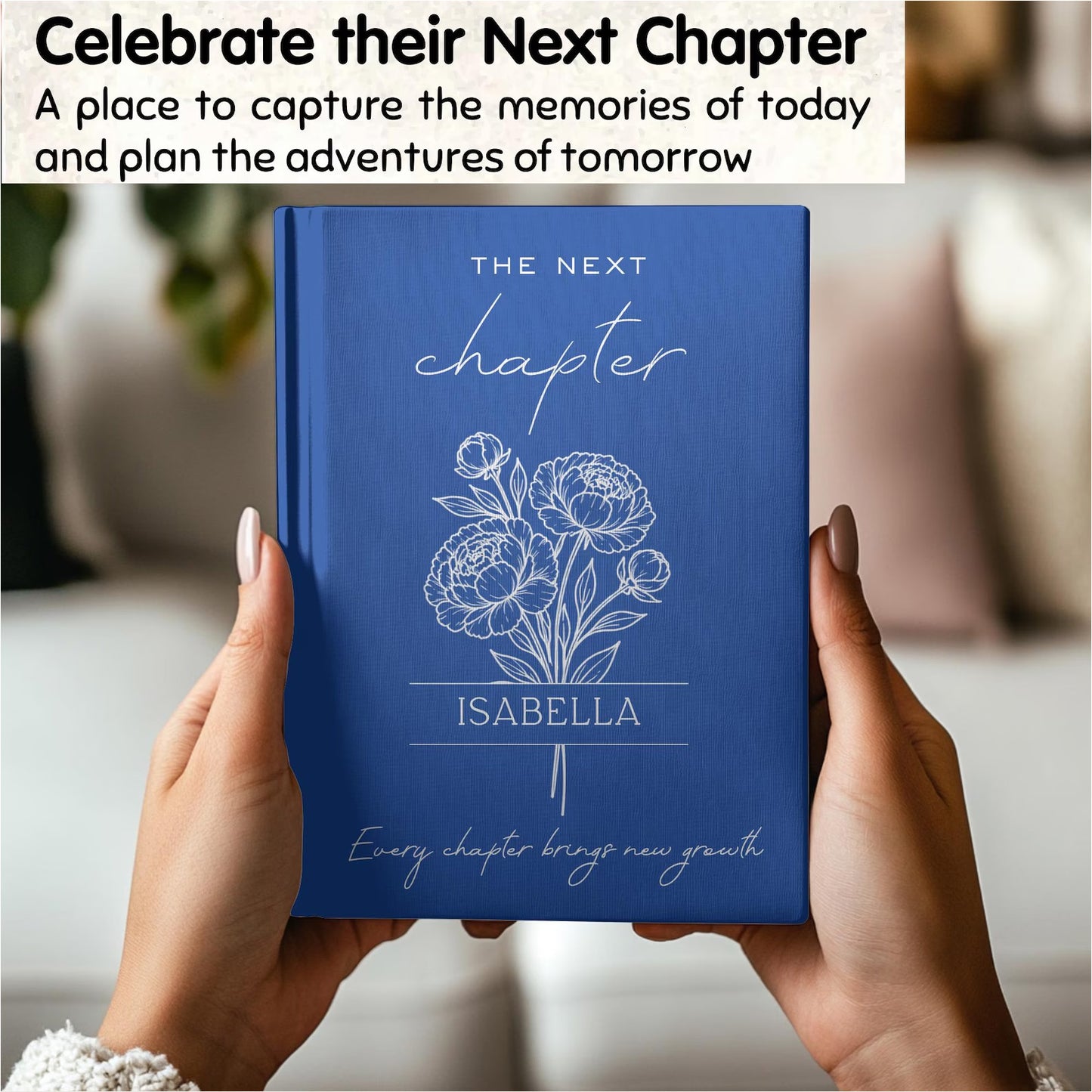 Personalized The Next Chapter Journal, Custom Name Flower Notebook, Graduation Keepsake Gift 684744