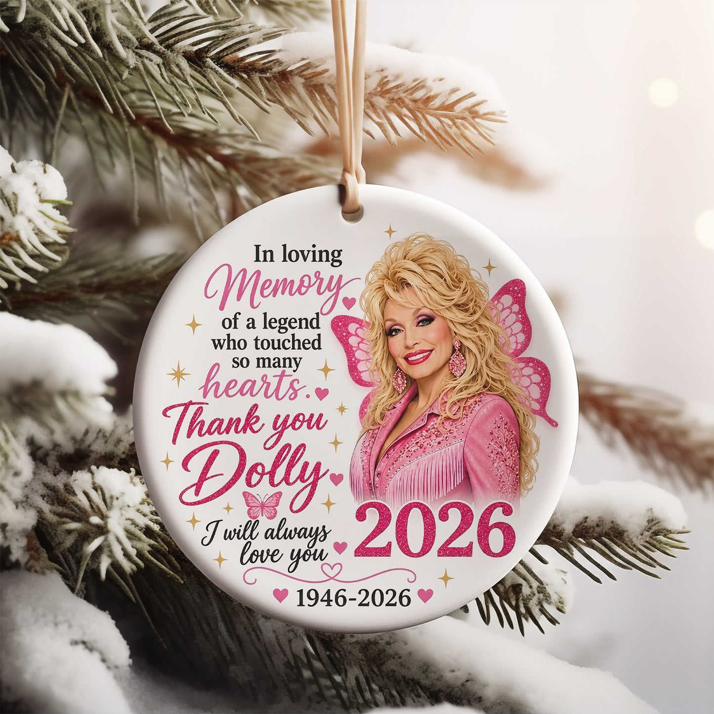 Dolly Parton Memorial Ceramic Ornament, I Will Always Love You Country Music Tribute Christmas Ornament 686067