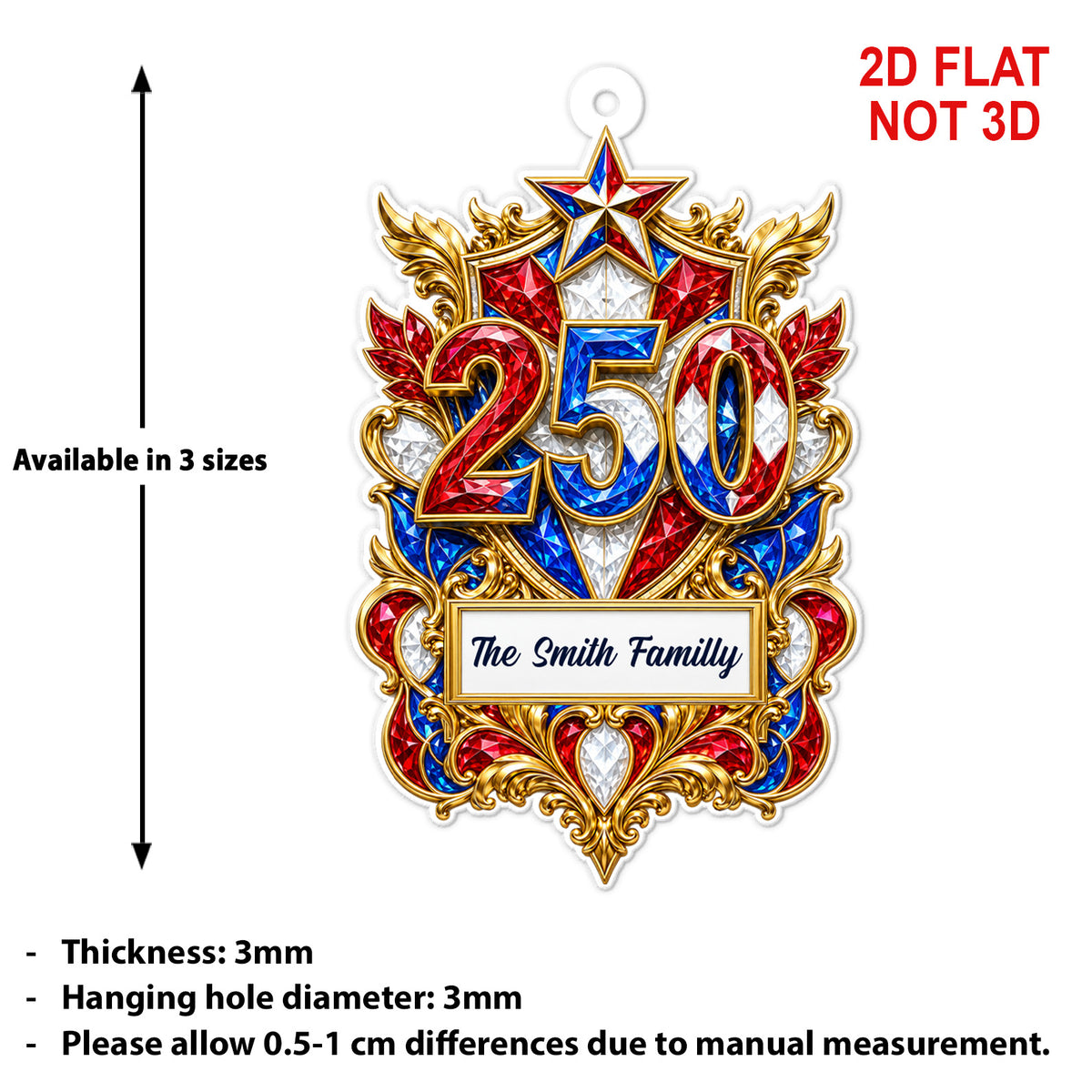 Personalized 250 Years USA Acrylic Ornament, Custom Family Name Patriotic Christmas Ornament 686414