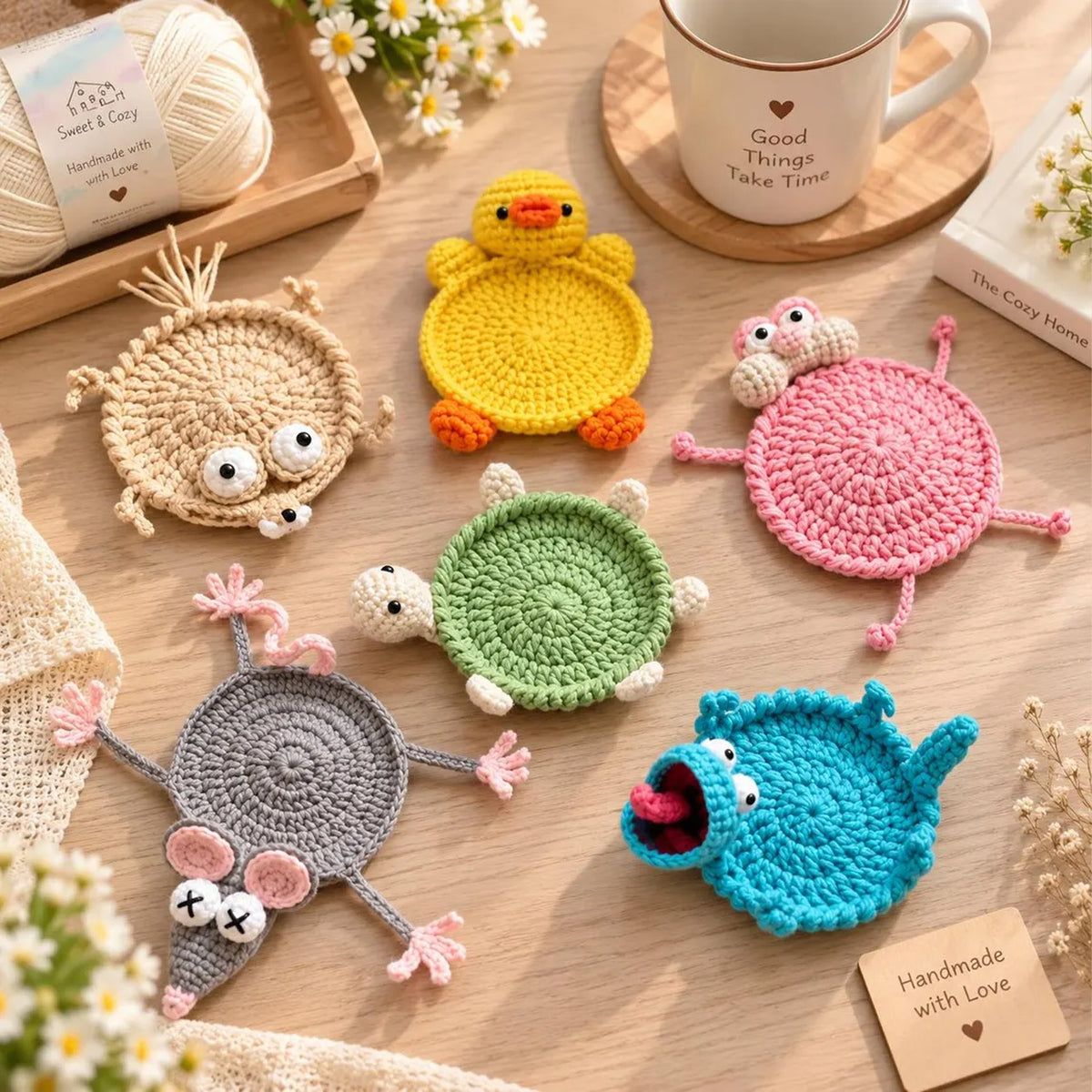 Handmade Crochet Animal Coaster, Funny Cute Mug Rug, Unique Coffee Cup Mat, Housewarming Gift 686881 WFD