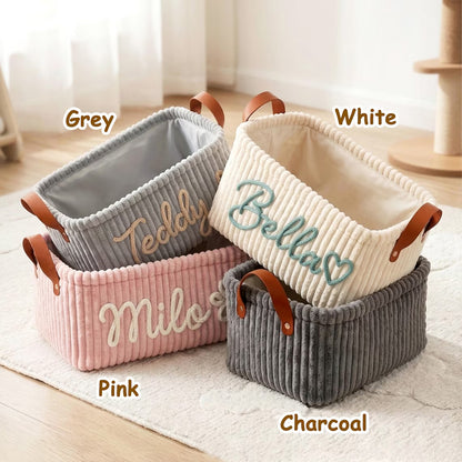 Personalized Dog Toy Basket, Custom Pet Storage Bin, Corduroy Dog Toy Organizer, Gift for New Dog Owners 685550 WFD