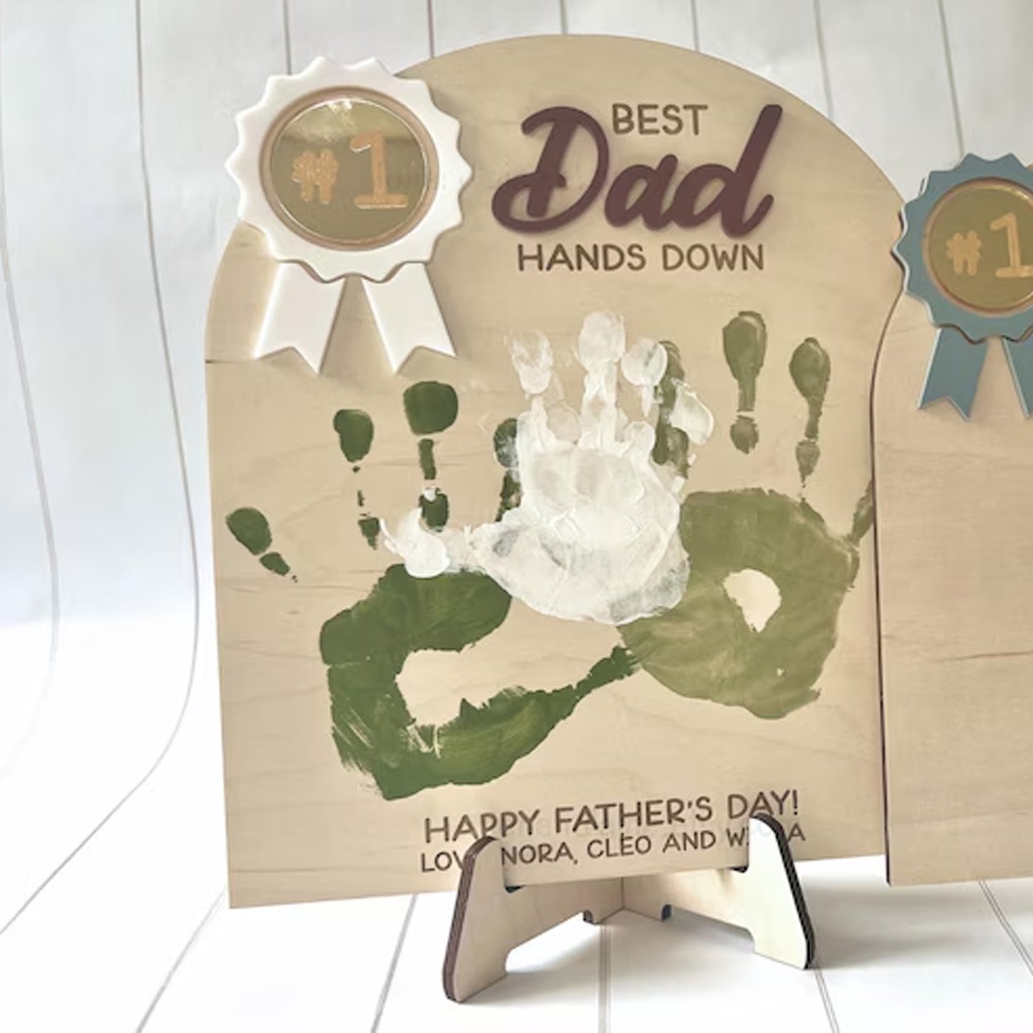 Personalized Father’s Day Handprint Wooden Plaque, Custom Best Dad Hands Down Wooden Sign 685148