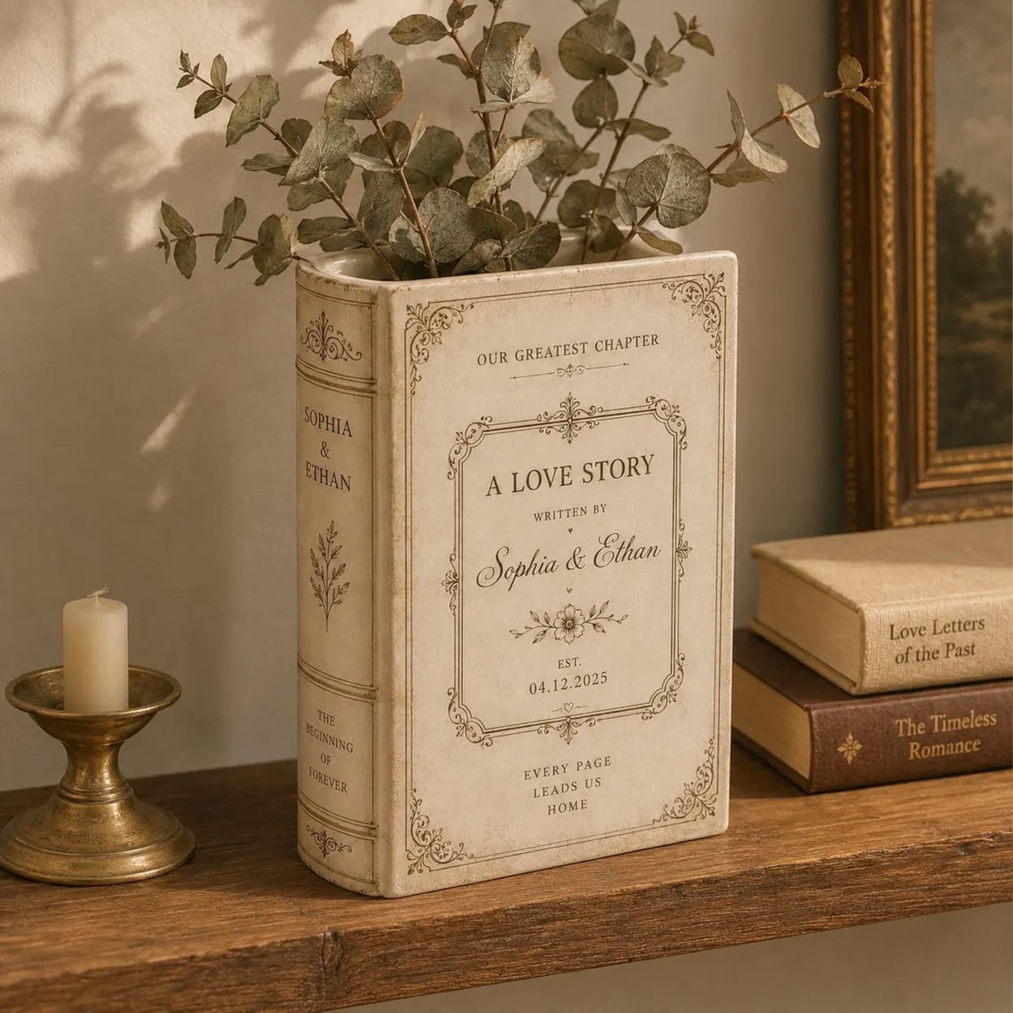 Personalized Ceramic Book Vase, Custom Wedding Book Vase, Engagement Gift, Bridal Shower Gift 685757 WFD