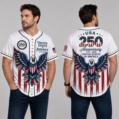 USA 250 Years Anniversary Baseball Jersey Shirt, Patriotic Eagle 1776-2026 Shirt, 4th of July Gift 685422