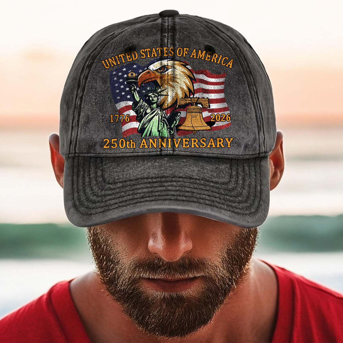 America 250 Years 1776–2026 Printed Vintage Washed Denim Baseball Cap | Patriotic 4th of July Hat 683639