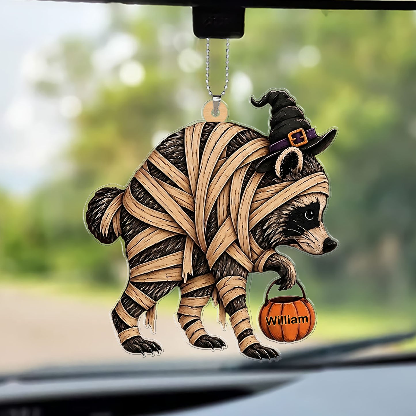 Personalized Mummy Raccoon Car Ornament, Funny Trick or Trash Halloween Ornament 685851
