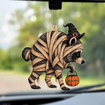 Personalized Mummy Raccoon Car Ornament, Funny Trick or Trash Halloween Ornament 685851