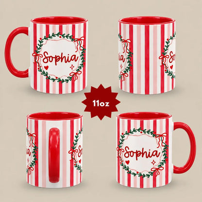 Personalized Christmas Coffee Mug, Custom Name Ceramic Mug, Red & Green Striped Christmas Cup 686808 WFD