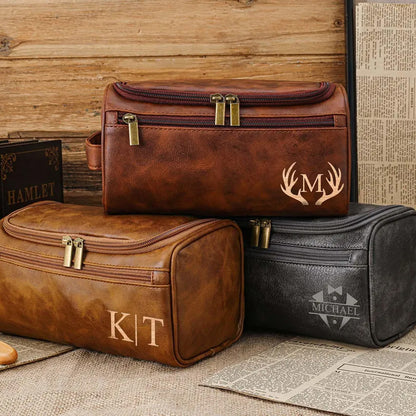 Personalized Leather Toiletry Bag, Laser Engraved Dopp Kit, Groomsmen Travel Bag Gift for Him 686534 WFD