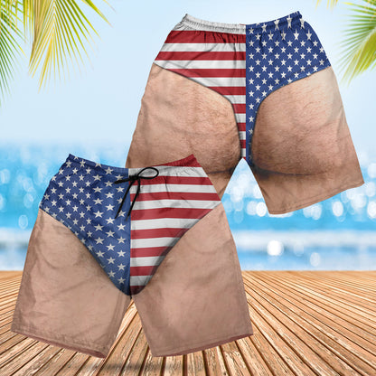 Funny Men’s Fake Butt Swim Trunks, American Flag Beach Shorts, Gag Gift for Husband Dad Boyfriend 685889