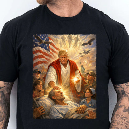 Trump as Jesus Graphic T-Shirt, Donald Trump Patriotic Shirt, US Flag Eagle Military Tee 684801 - GOP