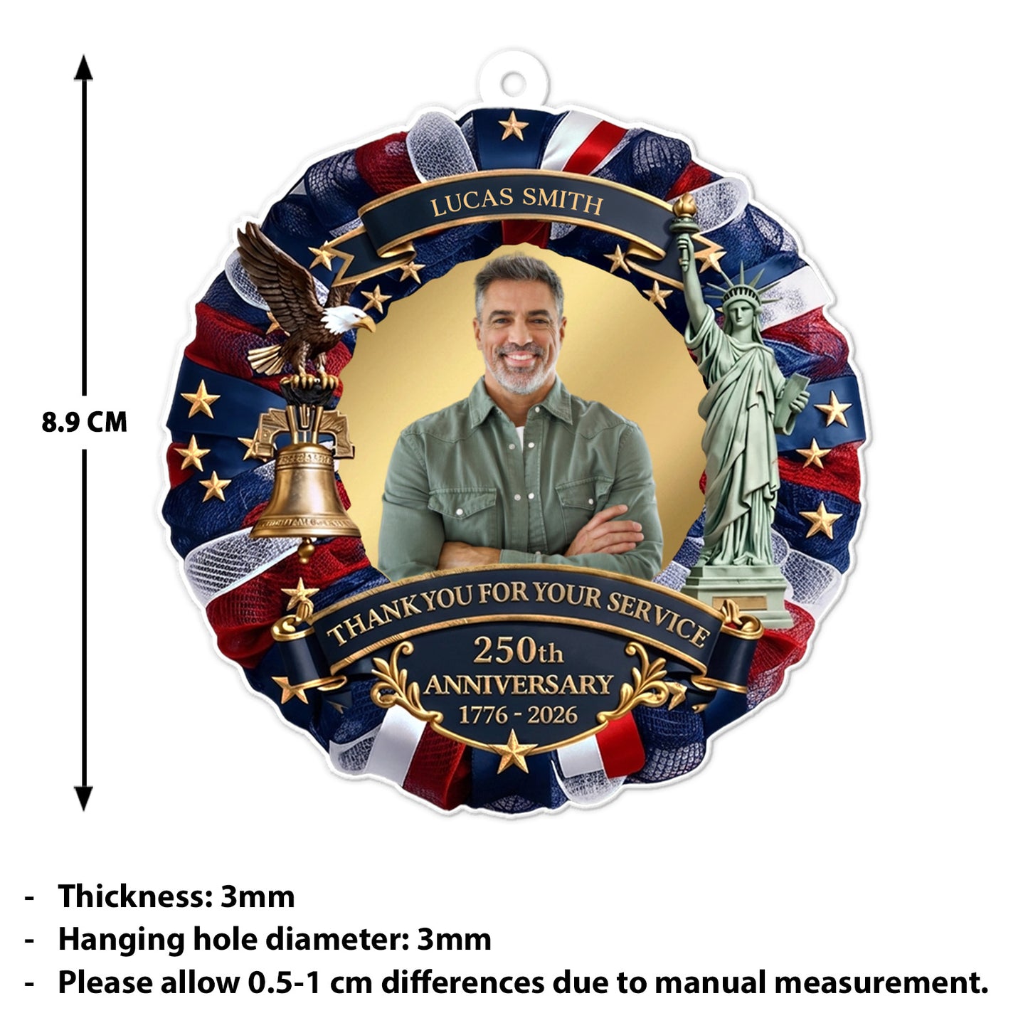 Custom Photo Military Acrylic Ornament, Thank You for Your Service, USA 250th Anniversary Christmas Gift 685904