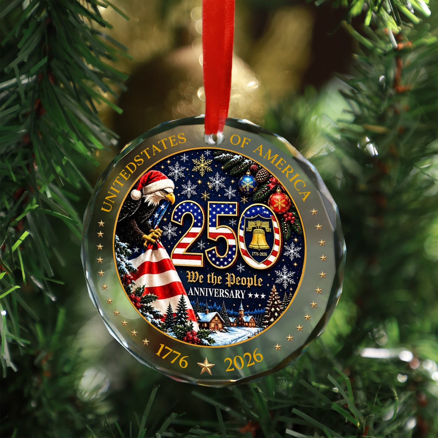 USA 250th Anniversary Glass Ornament, 1776-2026 Patriotic Eagle Christmas Ornament 685818