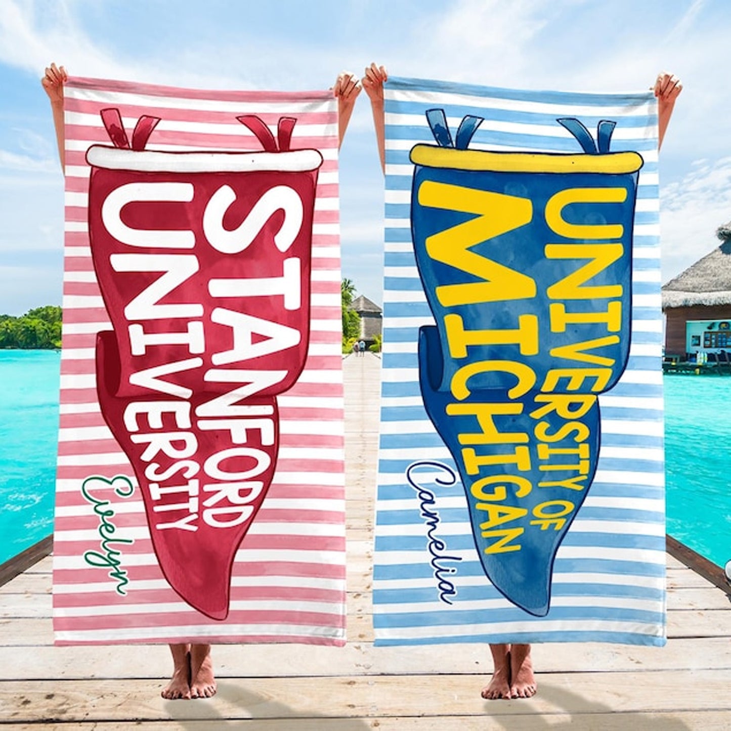 Personalized College Pennant Beach Towel, Custom School Spirit Towel, Graduation Gift High School University 684827