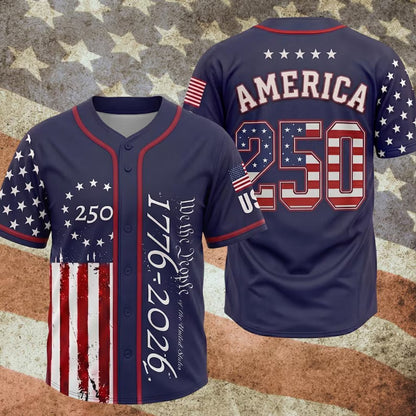 250 Years We The People Baseball Jersey, USA 1776-2026 Patriotic Anniversary Shirt 685172 WFD
