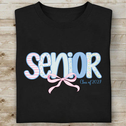 Personalized Senior Shirt, Senior 2027 Dark Tee, Custom Graduation Year, Floral Bow Class of 2027 Gift 685653