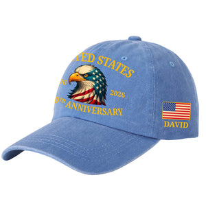 United States 250 Years Printed Vintage Washed Denim Baseball Cap | Patriotic Eagle 4th of July Hat 683955