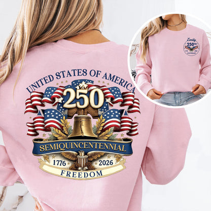 Personalized United States 250 Years of Freedom Shirt | Custom Name Patriotic 1776–2026 Pocket & Back Shirt 684205