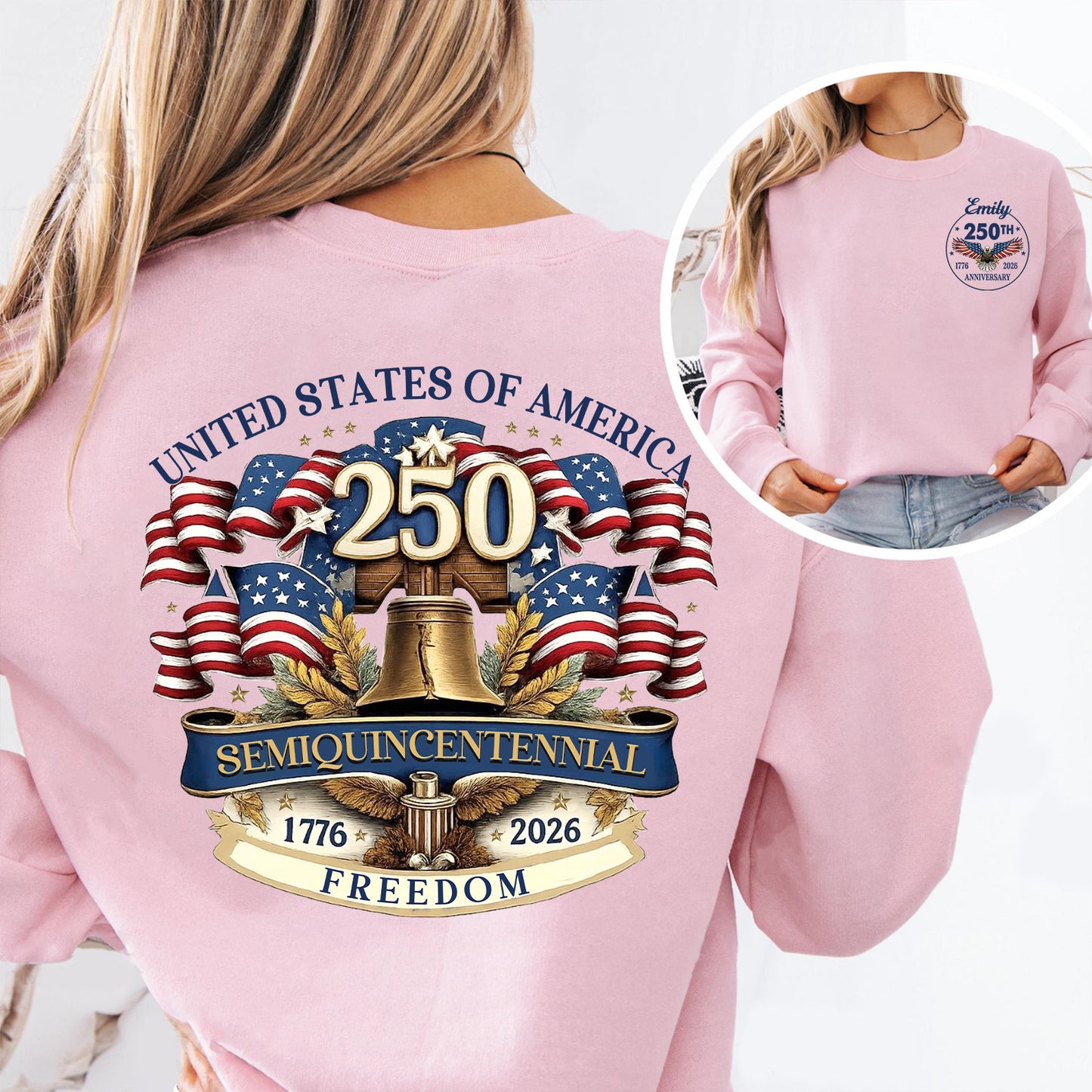 Personalized United States 250 Years of Freedom Shirt | Custom Name Patriotic 1776–2026 Pocket & Back Shirt 684205