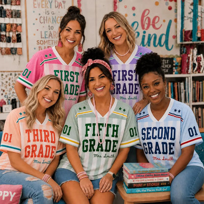 Personalized Teacher Football Jersey Shirt, Custom Grade Level Name & Number Jersey, Back to School Teacher Gift 685656