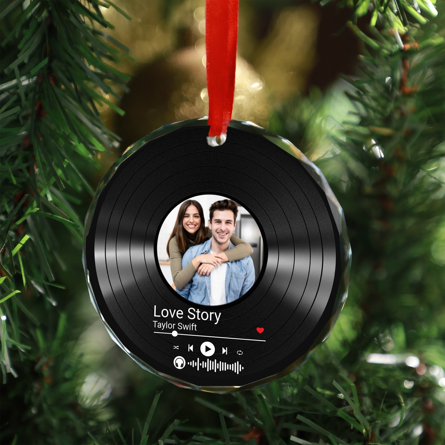 Custom Song Photo Glass Ornament | Couple Song Ornament | Photo Upload Christmas Ornament 683482