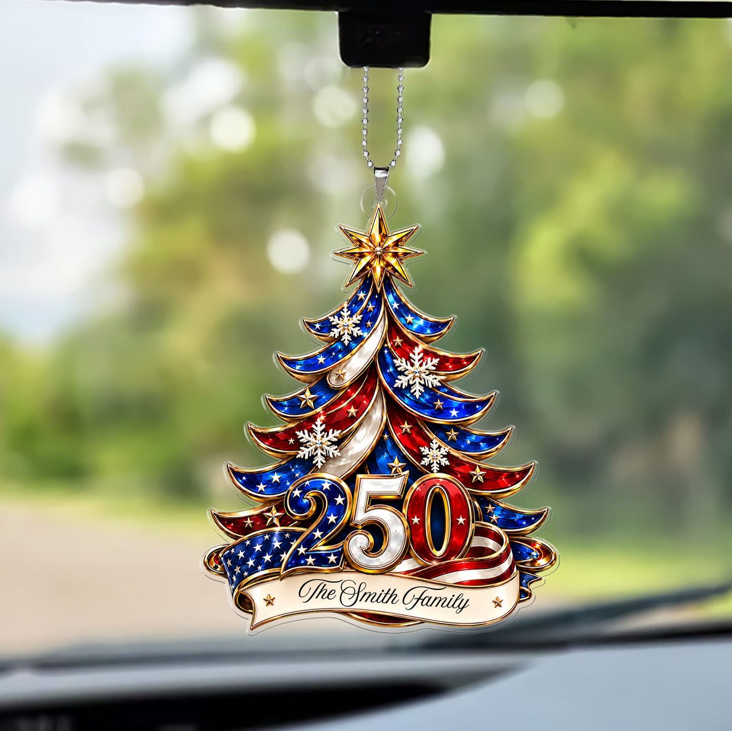 Personalized 250 Years of America Car Ornament, Patriotic Family Acrylic Ornament, USA Christmas Decor 685751