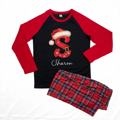 Personalized Santa Initial Family Christmas Pajamas, Buffalo Plaid Matching Holiday Pajama Set 686312 WFD