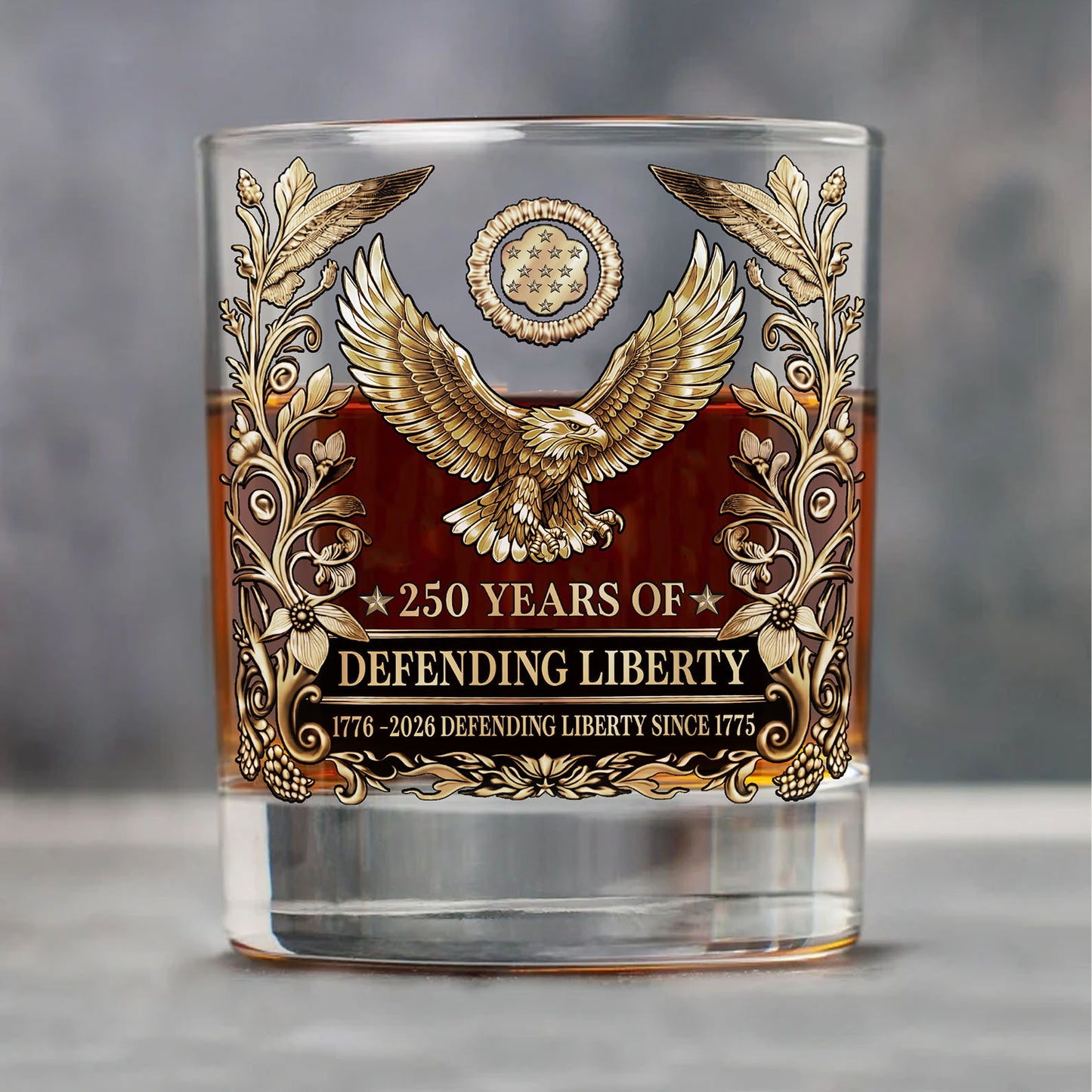 250 Years of Defending Whiskey Glass | Patriotic 1776–2026 Whiskey Glass 684249