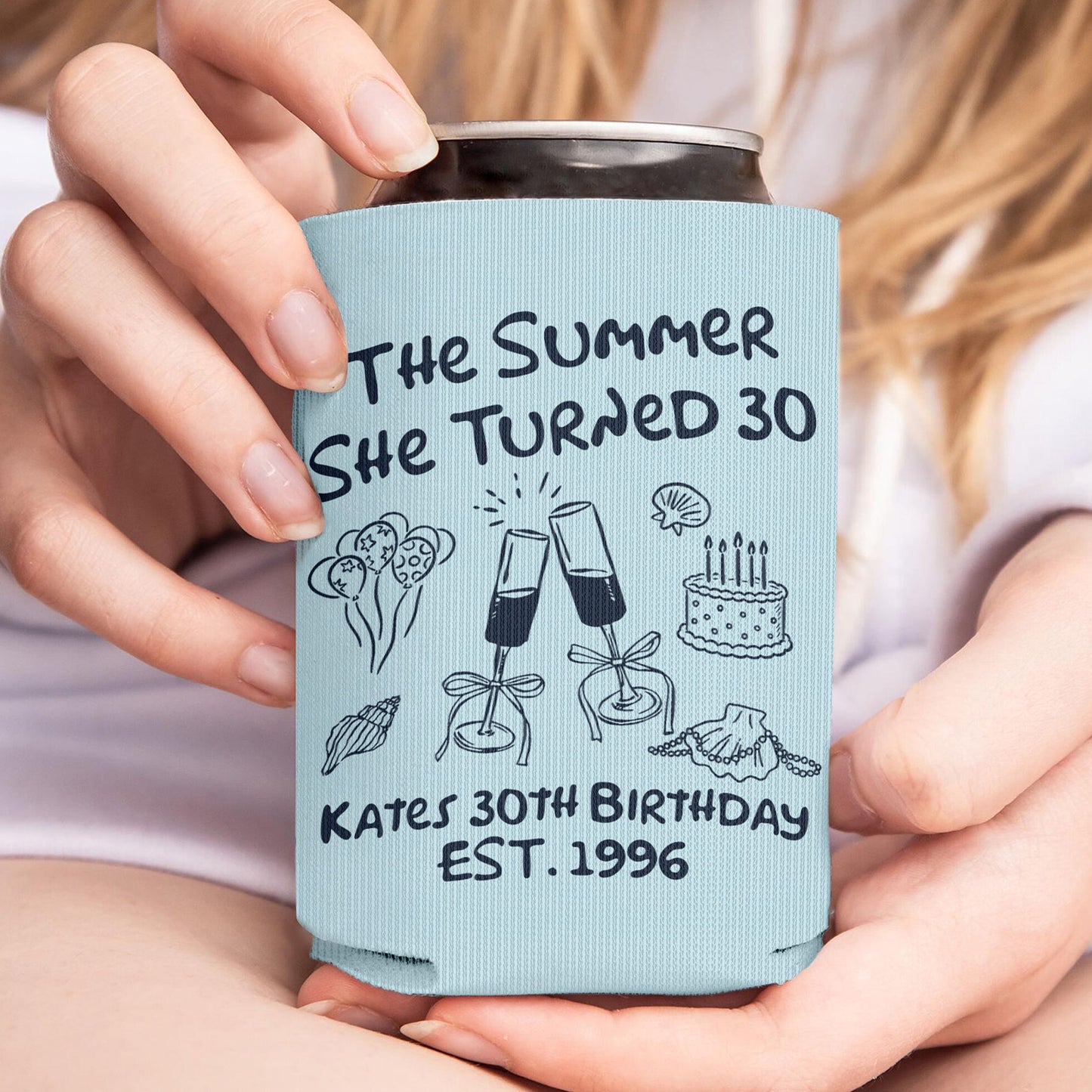 Personalized The Summer I Turned Birthday Can Cooler, Custom 30th 40th 50th Birthday Can Sleeve 685382