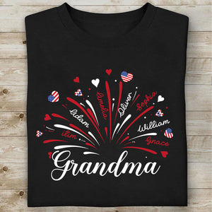Personalized Grandma Kids Names Firework Shirt, Patriotic 250 Years Nana Mimi Gigi 4th of July Tee 685206