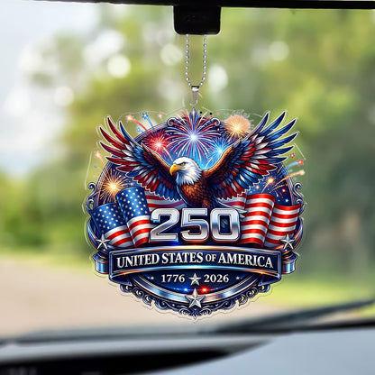 USA 250 Years Anniversary Car Ornament | Patriotic Eagle 1776–2026 Ornament | 4th of July Car Ornament 684222
