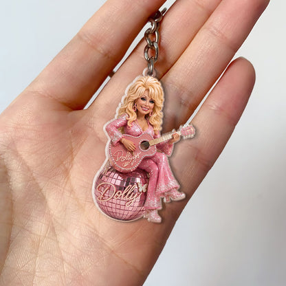 Dolly Parton Acrylic Keychain, Pink Disco Ball Country Music Keychain, Dolly Fan Christmas Gift 686094