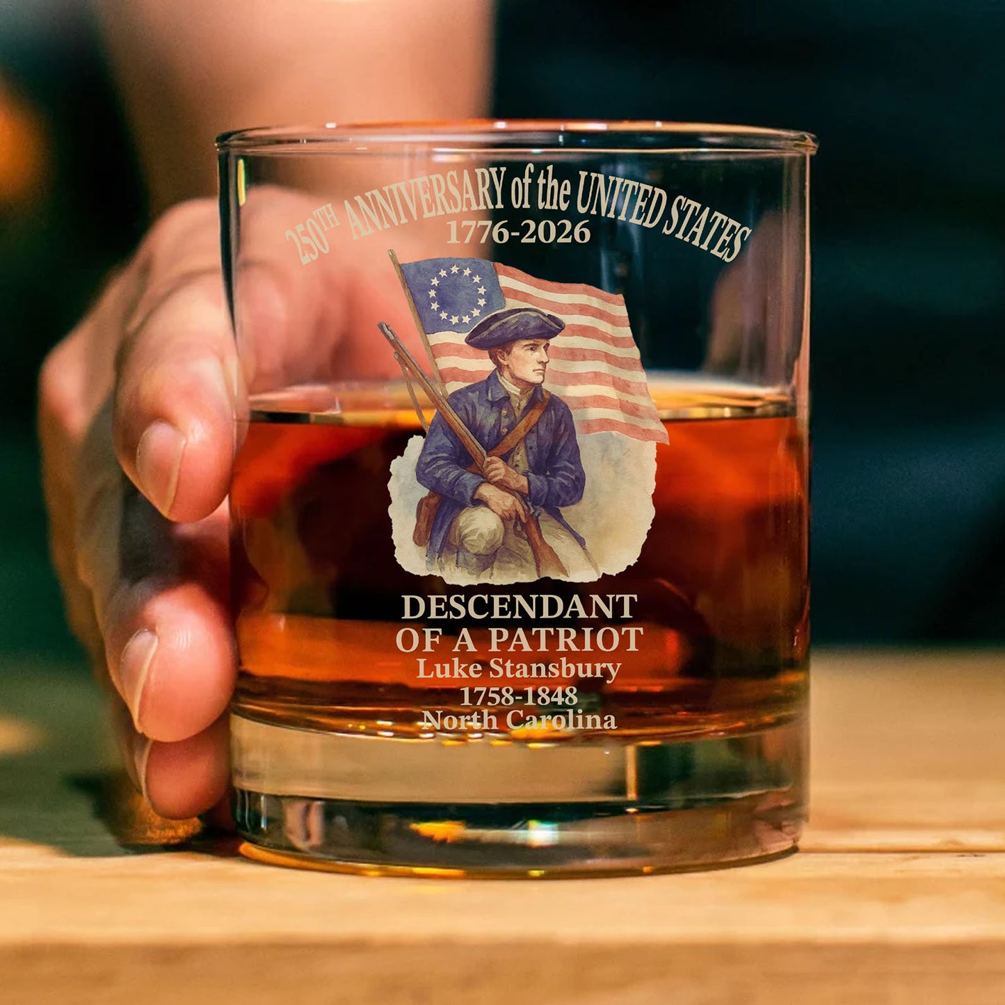 Personalized 250 Years of America Glass | Custom Name Descendant of a Patriot Beer Glass Whiskey Glass 684228