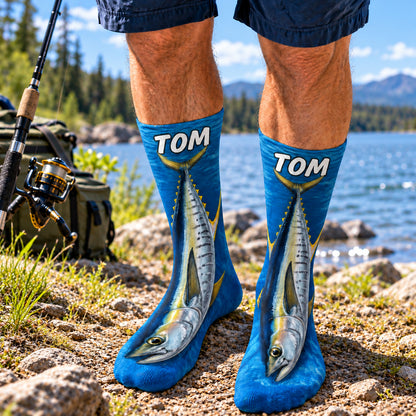 Personalized Big Catch Fishing Socks, Custom Name Fish Print Socks, Funny Fisherman Gift 686757 WFD