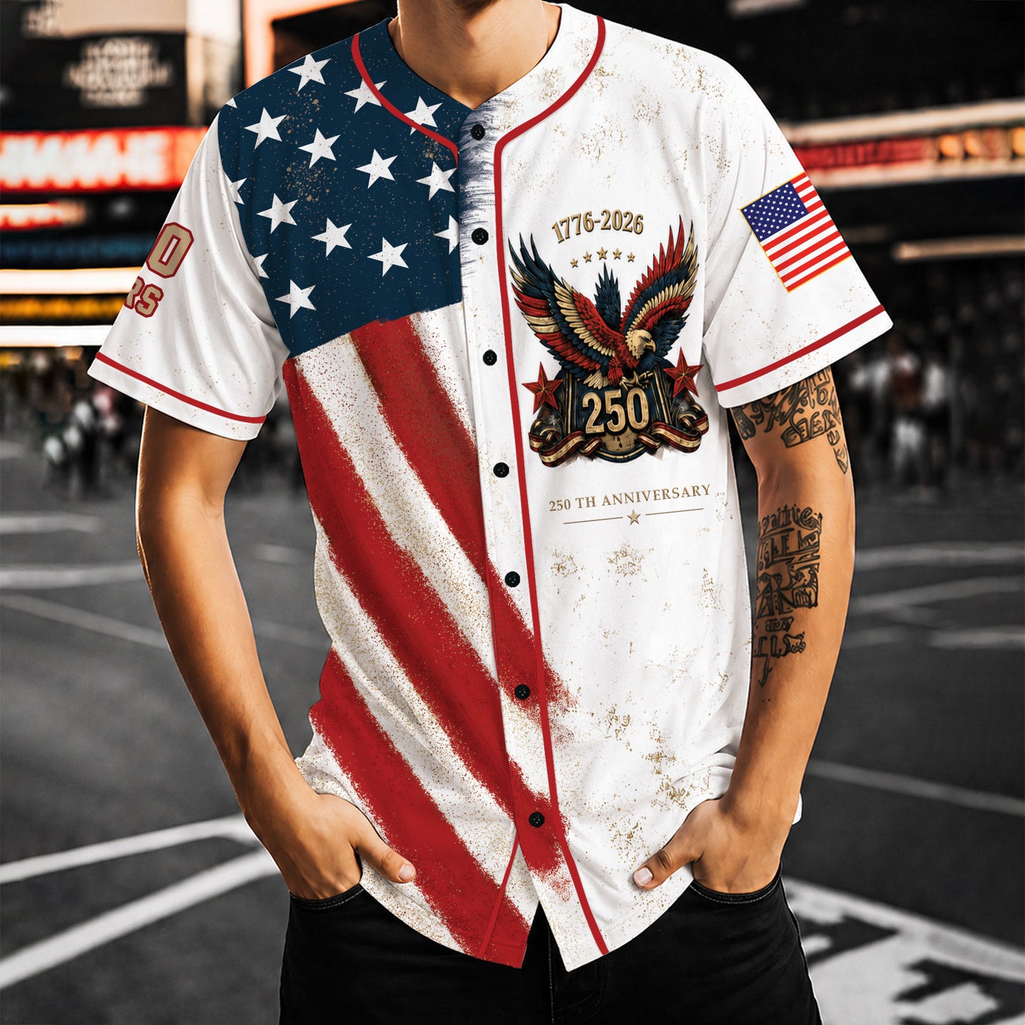 Personalized USA 250 Years of Freedom Baseball Jersey, Custom Name 1776-2026 Patriotic Eagle Shirt 685413