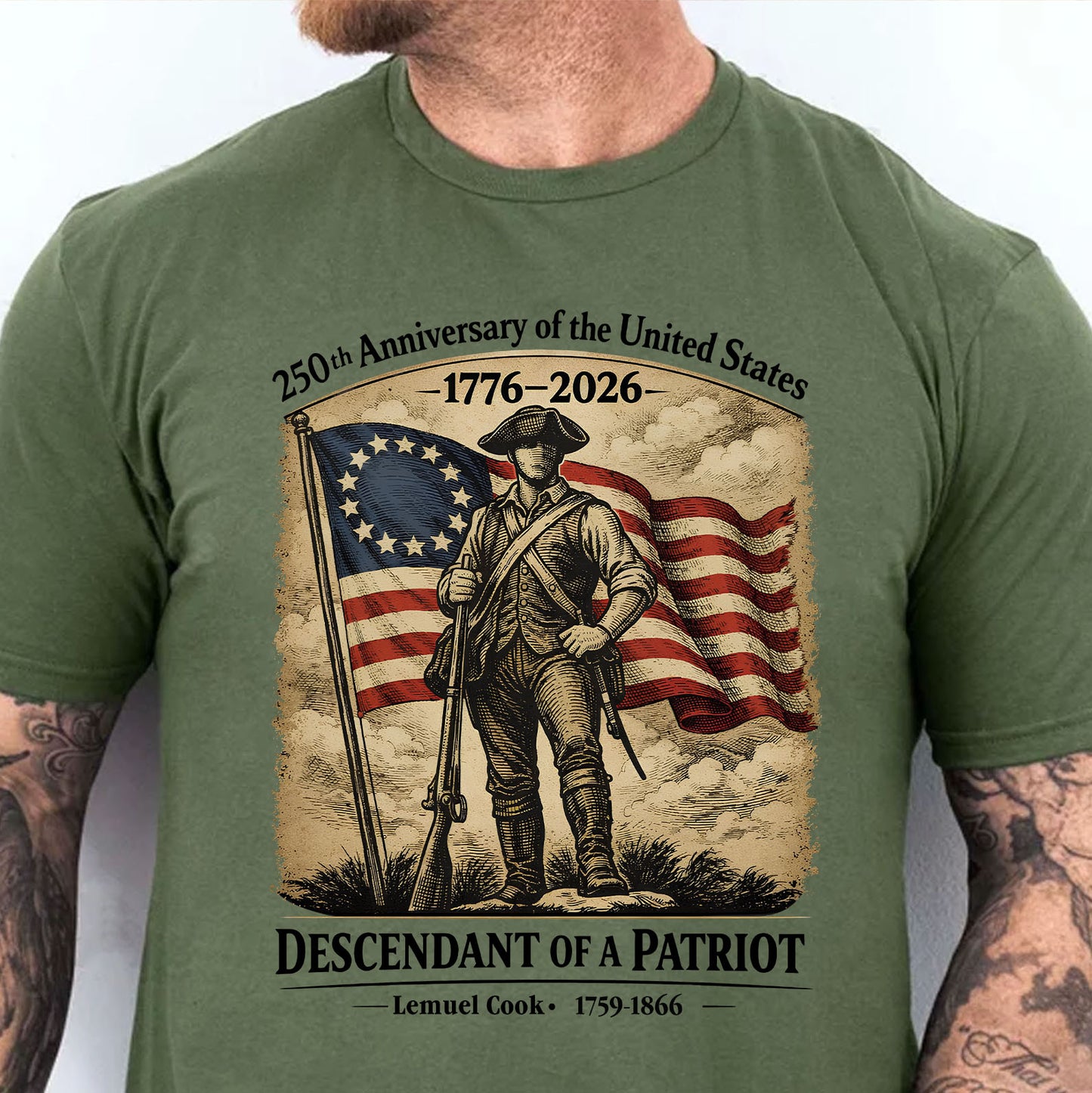 Personalized 250 Years USA Anniversary Bright Shirt | Descendant of a Patriot Tee | 1776–2026 Heritage T-Shirt 684375