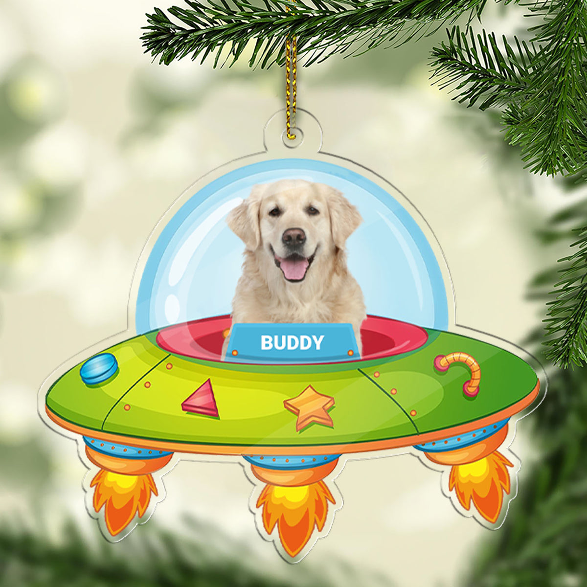 Personalized Dog Photo UFO Rocket Acrylic Ornament | Custom Dog Cat Christmas Ornament 683505